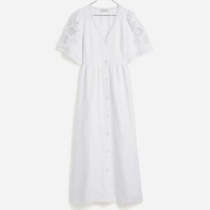 Madewell Cassie Button-Front Midi Dress in White Linen (NWT)